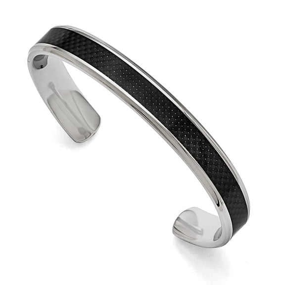 Chisel Stainless Steel Polished Black Carbon Fiber Inlay Bangle