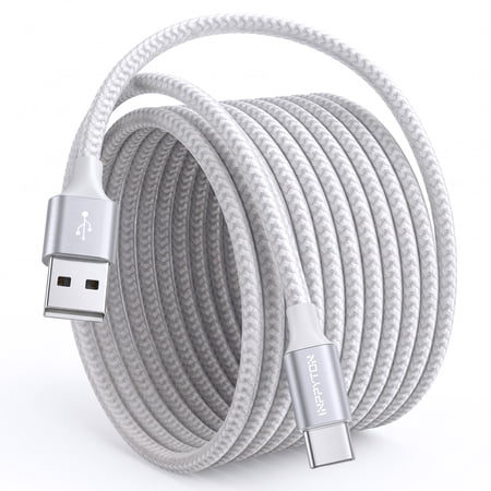 15ft USB C Cable, Long USB A to USB C Cable Fast Charging, Nylon Braided USB to USB C Charger Cord Compatible with iPhone 17/16/15 Pro Max, for Galaxy S25/S24, New AirPods 4 & AirPods Pro 2, White