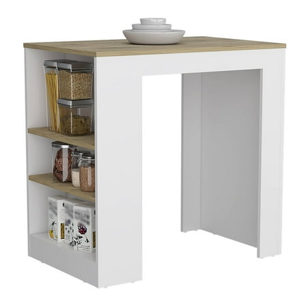 Newboti Furniture Kitchen Island Doyle, Three Side Shelves, White and Light Oak Finish 41423