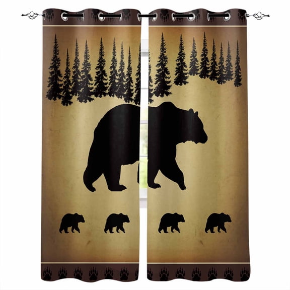 Fsddascl Black Bear Blackout Curtains for Bedroom/Living Room, Thermal Insulated Kitchen Curtains, Vintage Animals Farmhouse Pine Brown Forest Grommet Darkening Window Treatment Drapes 42"x84"x2