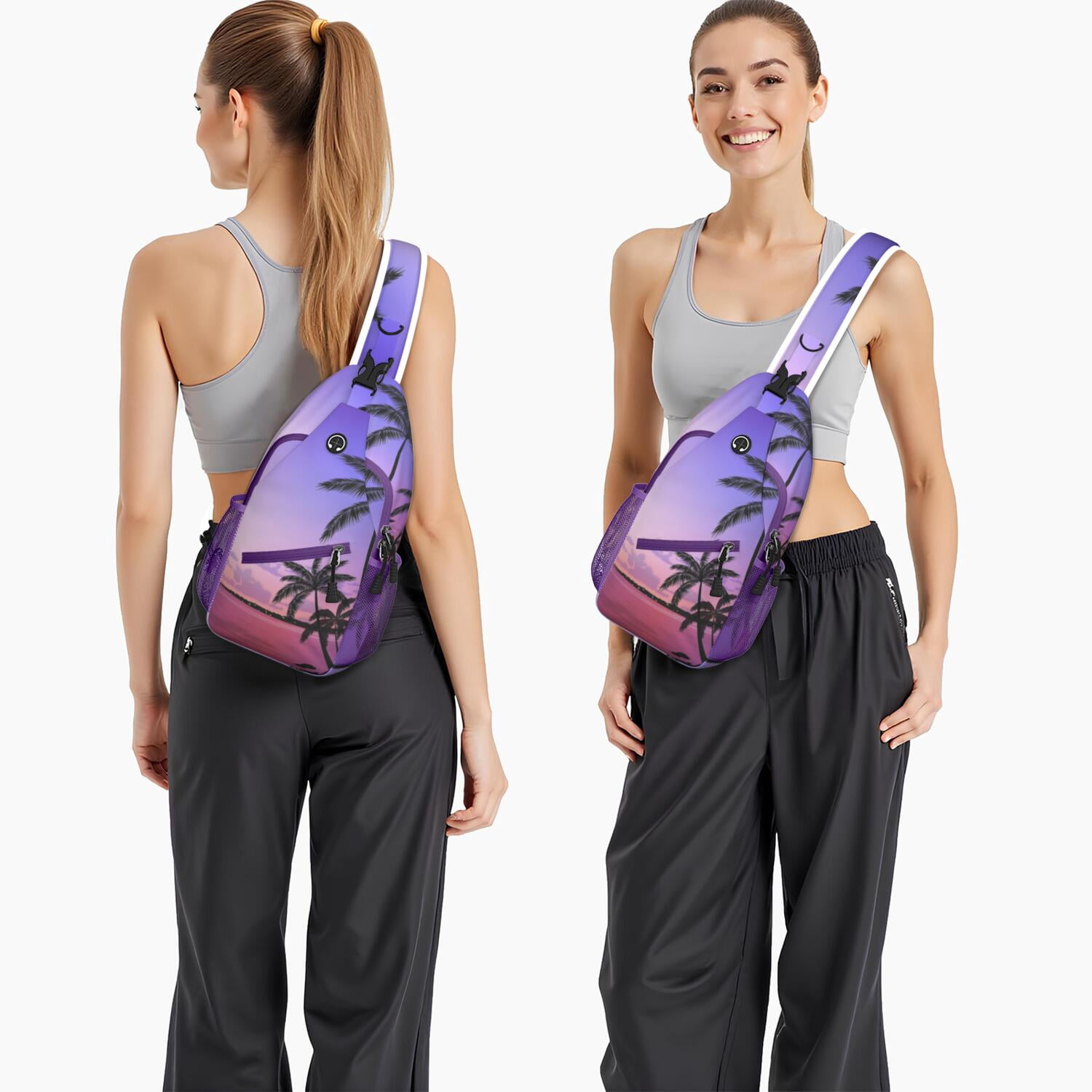 Ocean Sunset with Palm Trees Sling Bag - Anti-Theft Lightweight Shoulder Backpack - Travel-Ready for Hiking, Biking & Commuting