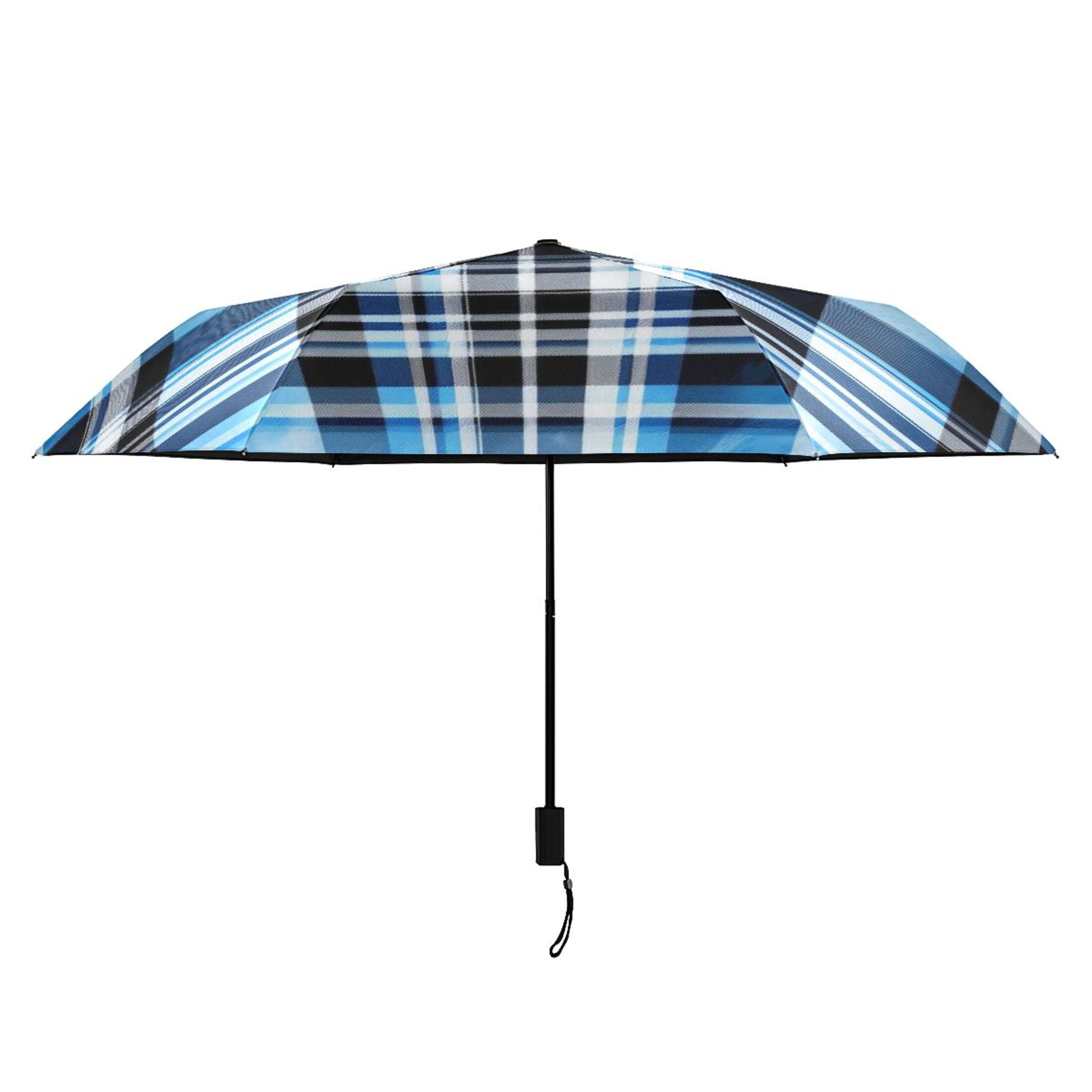 ALAZA Blue Checkered Grid Pattern UPF 50+ Compact Folding Umbrella for Rain Travel Umbrella Packable