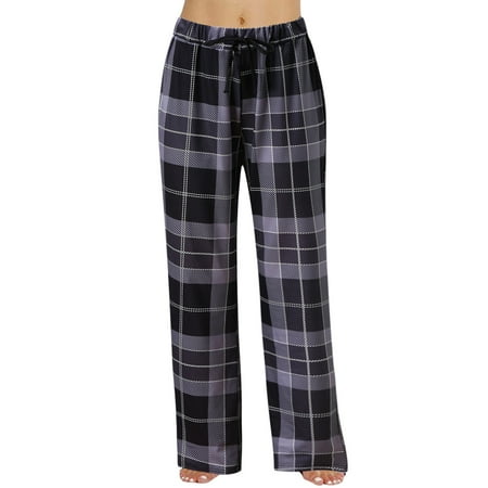 

Womens Casual Pants Spring Fashion Casual Plaid Lace Cotton Can Be Worn Outside Pajamas Home Pants