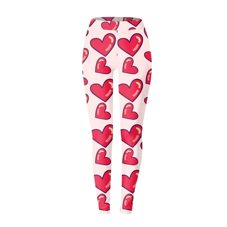 High Waisted Yoga Leggings for Women Seamless Tummy Control Workout Running  Compression Pants Love Heart Printed Ultra Soft Tights 