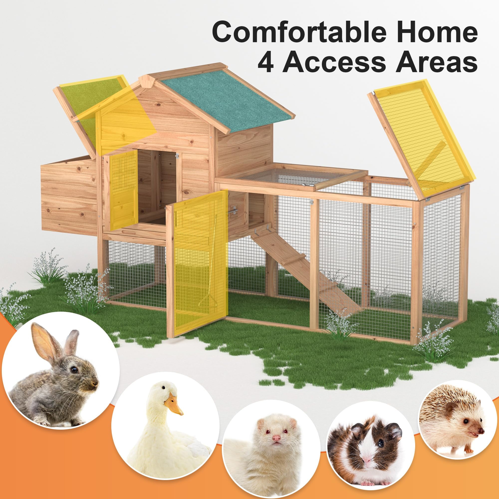 Outdoor Chicken Coop With Run Chicken Runs For Yard w/ Nesting Box & Cover Wooden Hen House Rabbit Hutch w/ Tray