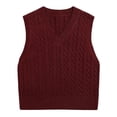 thumbnail image 3 of WNEGSTG Ladies' Solid Color Knit Vest V Neck Vest Sweater Sleeveless Pullover Red, 3 of 5