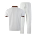 thumbnail image 4 of mihongmao Summer 2 Piece Lounge Set Men Jogger Sets Henley Shirts Men's Color Blocked Short Sleeved Stand Up Collar Zipper Pocket T-shirt Straight Leg Pants Set White L, 4 of 5