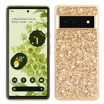 Glitter Sparkly Shiny Bling Case for Google Pixel 6a, Ultra Slim Phone Case for Women Girls, Luxury Cover Anti-drop Shockproof Lightweight Protective for Google Pixel 6a Crystal Case, Gold