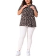 thumbnail image 3 of Blusa de verano casual de mujer plus size con cuello atado y mangas cortas, estampado floral, Agnes Orinda, talla 3X, color marrón, 3 of 6