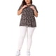 thumbnail image 3 of Blusa de verano casual de mujer plus size con cuello atado y mangas cortas, estampado floral, Agnes Orinda, talla 3X, color marrón, 3 of 6