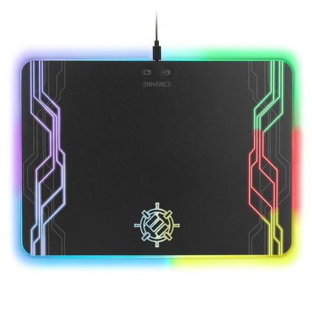 ENHANCE LED Gaming Mouse Pad Hard Large Surface  7 RGB Light Up Modes , Lighting Brightness Controls with Transparent Decals & Edges  Ambient Desktop Lighting & Accurate (Best Hard Surface Mouse Pad)