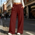 thumbnail image 2 of Women's Soft Fleece Lined Sweatpants Drawstring Elastic High Waist Loose Wide Leg Pants Fall Winter Casual Jogger Pants with Pockets Red, 2 of 9