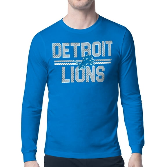 Men's Starter  Blue Detroit Lions Mesh Look Retro Team Logo Long Sleeve T-Shirt