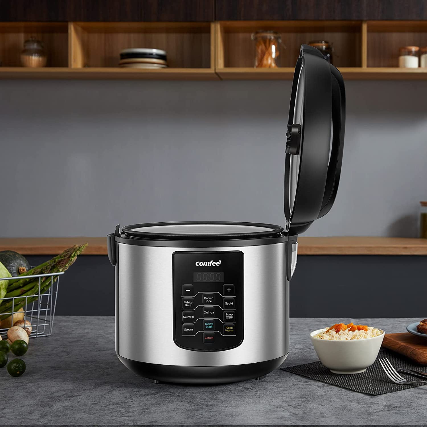 Multifunctional Rice Cooker 10 Cup Uncooked/20 Cup Cooked, 5.2 Qt Large Capacity with 8 One-Touch Programs