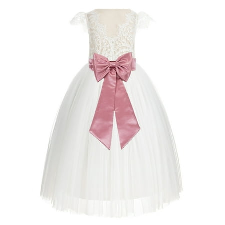 

Ivory Lace V-Back Cap Sleeves Flower Girl Dress Special Occasions 622T