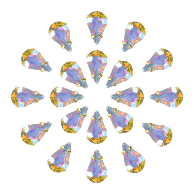 Unique Bargains 20Pack Teardrop Sew on Rhinestone - 8x5mm Glass Teardrop Crystal Rhinestones in Gold Prong Setting (AB Color)