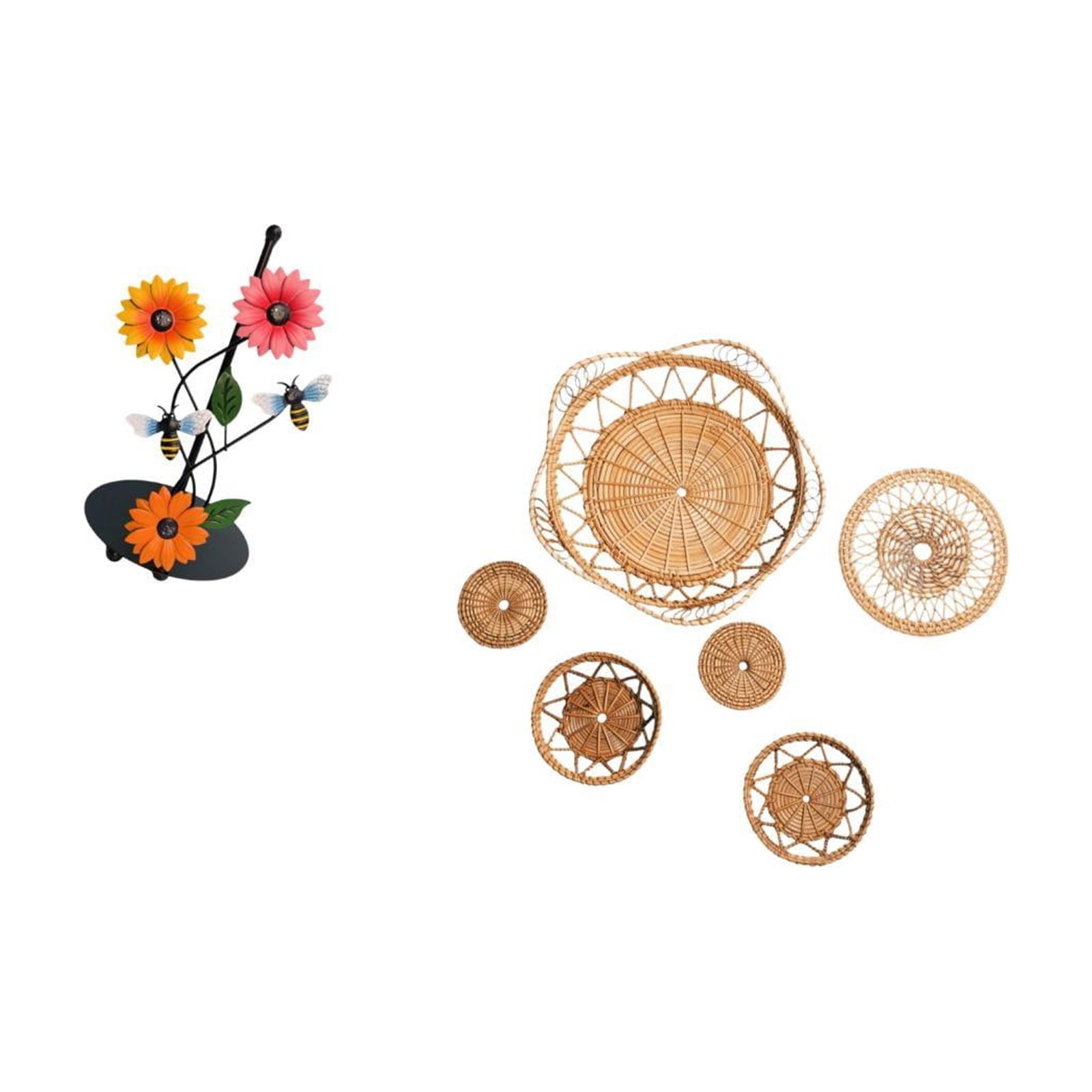 Fiocias Toilet Paper Holder Set with Rattan Woven Wall Hanging Decor Iron Paper Towel Holder Countertop Handicraft Ornament Suitable for Kitchen Dining Room L