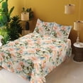 thumbnail image 2 of Ambesonne Spring Fitted & Flat Sheet with Shams 4 Pcs Set, Pastel Butterflies Flowers, King, Olive Green Coral and Blush, 2 of 5