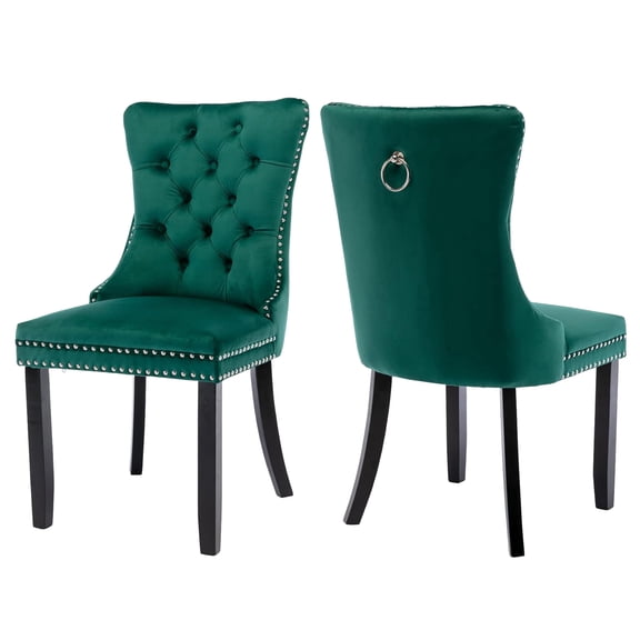 HUTWIFE Home Contemporary Adult Velvet Dining Side Chairs, Green (Set of 2)