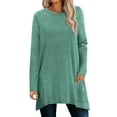 thumbnail image 2 of Miluxas Women's Long Sleeve Round Neck Shirts Fall Solid Color Loose Casual T-Shirt Top with Pocket Green L(L), 2 of 9