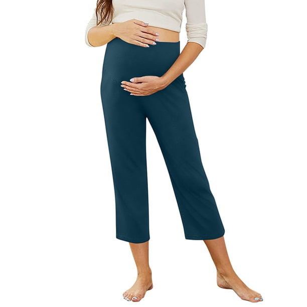 Pantalones de yoga premamá con cintura elástica - Color liso, bolsillos funcionales, lavables a mano/a máquina, ideales para el día a día/correr, tallas S-XXL