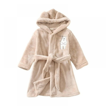 

SYNPOS Kids Coral Fleece Robe Boys Girls Soft Plush Hooded Bathrobe for Toddlers 1-6 Years
