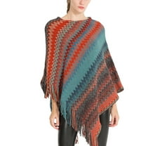 SWSMCLT Women's Knit Poncho Sweater Zig Zag Pullover Adult Winter Convertible Tassel Fringe Crochet Fall Hippie Mexican Aztec Poncho Wrap Soft Shawl Asymmetrical Cape Red One Size