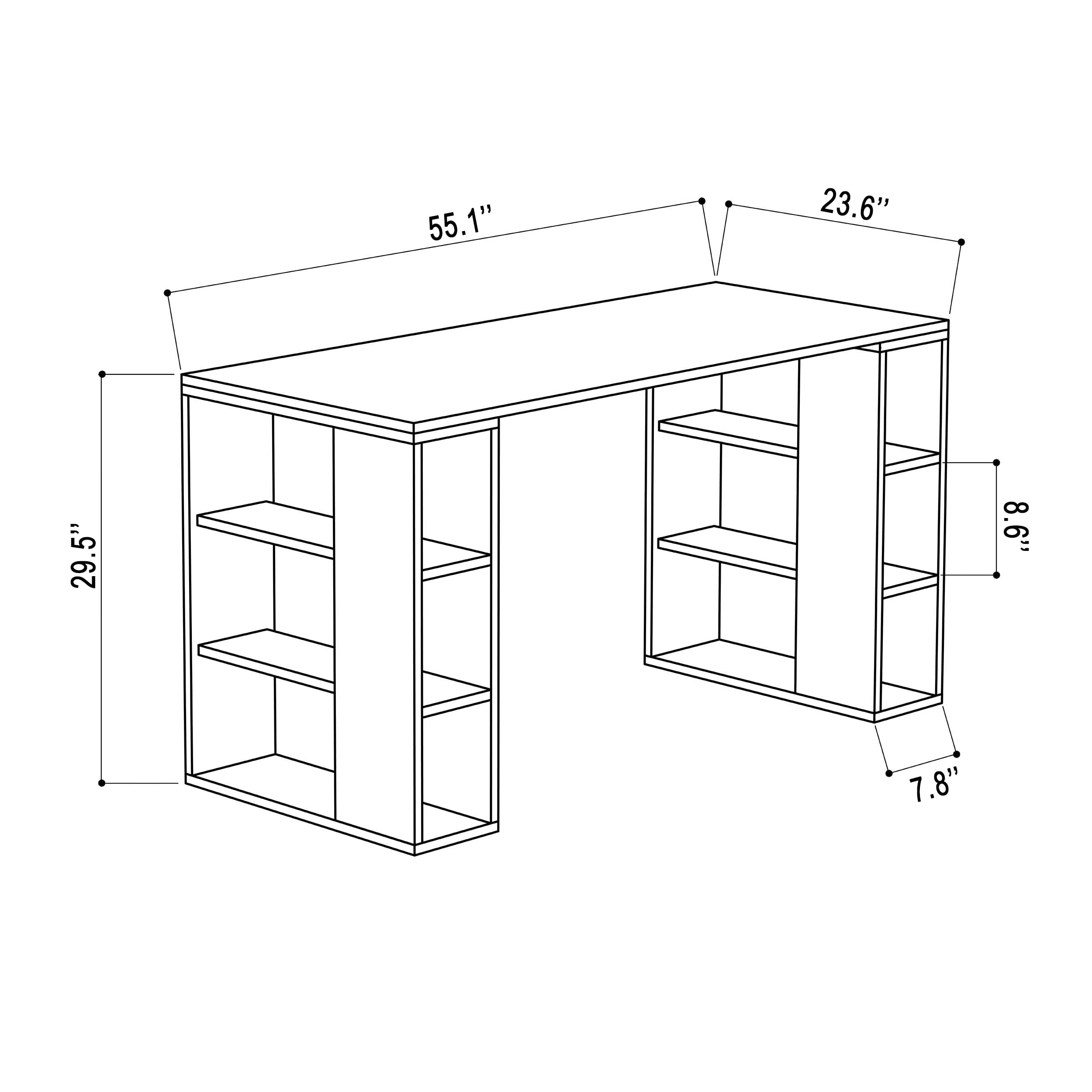 Ada Home Decor Minimalist Home Office Computer Desk Workstation with 3 Shelves Bookcase, White/Oak
