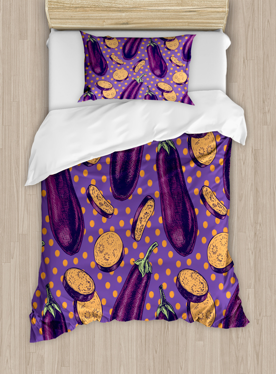 Eggplant Twin Size Duvet Cover Set, Realistic Looking Eggplants with
