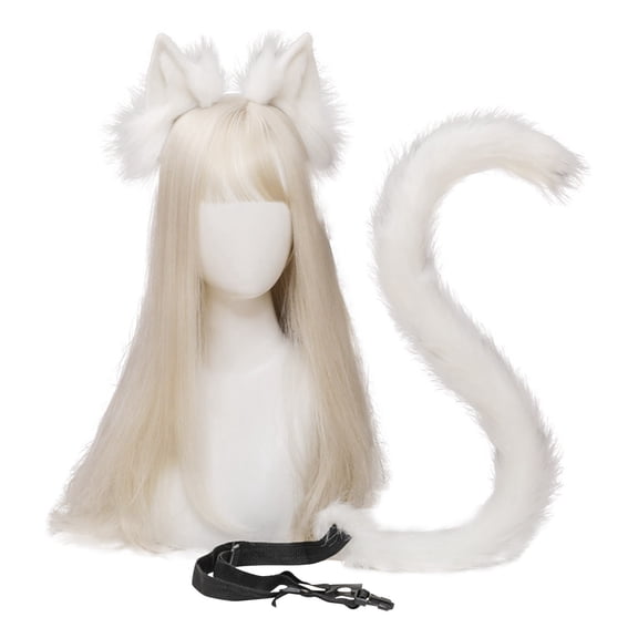 Leeye Halloween Cat Ears and Tail Set, Cosplay Accessory Kit, Animal Headband with Fluffy Tail for Adults, Halloween Party Role Play Outfit