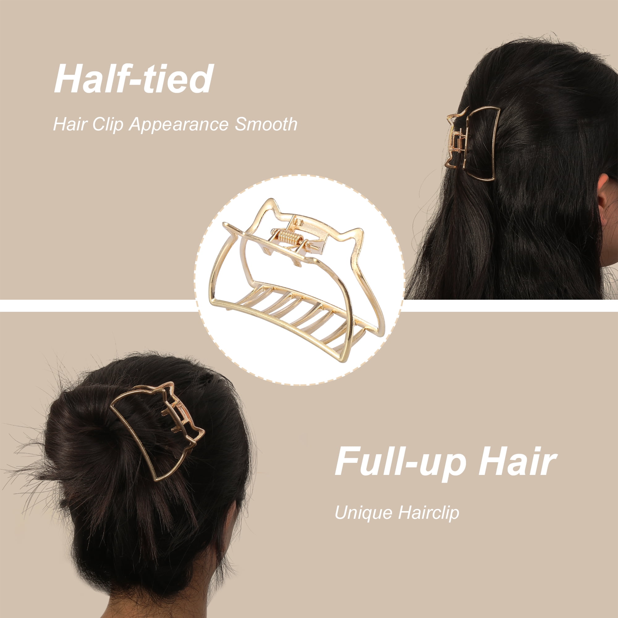 Unique Bargains 2.7 Inch Metal Hair Claw Clips Gold Tone Claw for Women Beauty