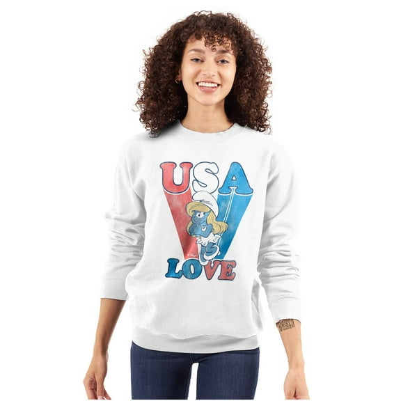 Vintage Smurfette Cartoon USA Love Women Crewneck Sweatshirt Brisco Brands S