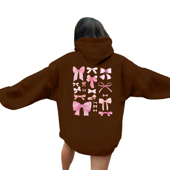 SNOWSONG Clearance! Hoodies for Women, Trendy Queen Hoodie Women's Fashionable Youth Campus Top Printed Floral Sweatshirt Hoodie, Oversized Hoodie, Women Clothing Coffee S
