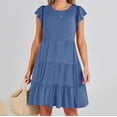 thumbnail image 1 of Robes pour Femmes 2024 Été Oversize Couleur Unie Manches Courtes Robe 50 % de Réduction Liquidation!, 1 of 9