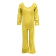 thumbnail image 3 of Krdevn Kids Shiny Stretch Jumpsuit, Long Sleeve Round Neck Flare Bell Bottom Dancewear for Boys Girls Stage Performance,Gold, 3 of 4