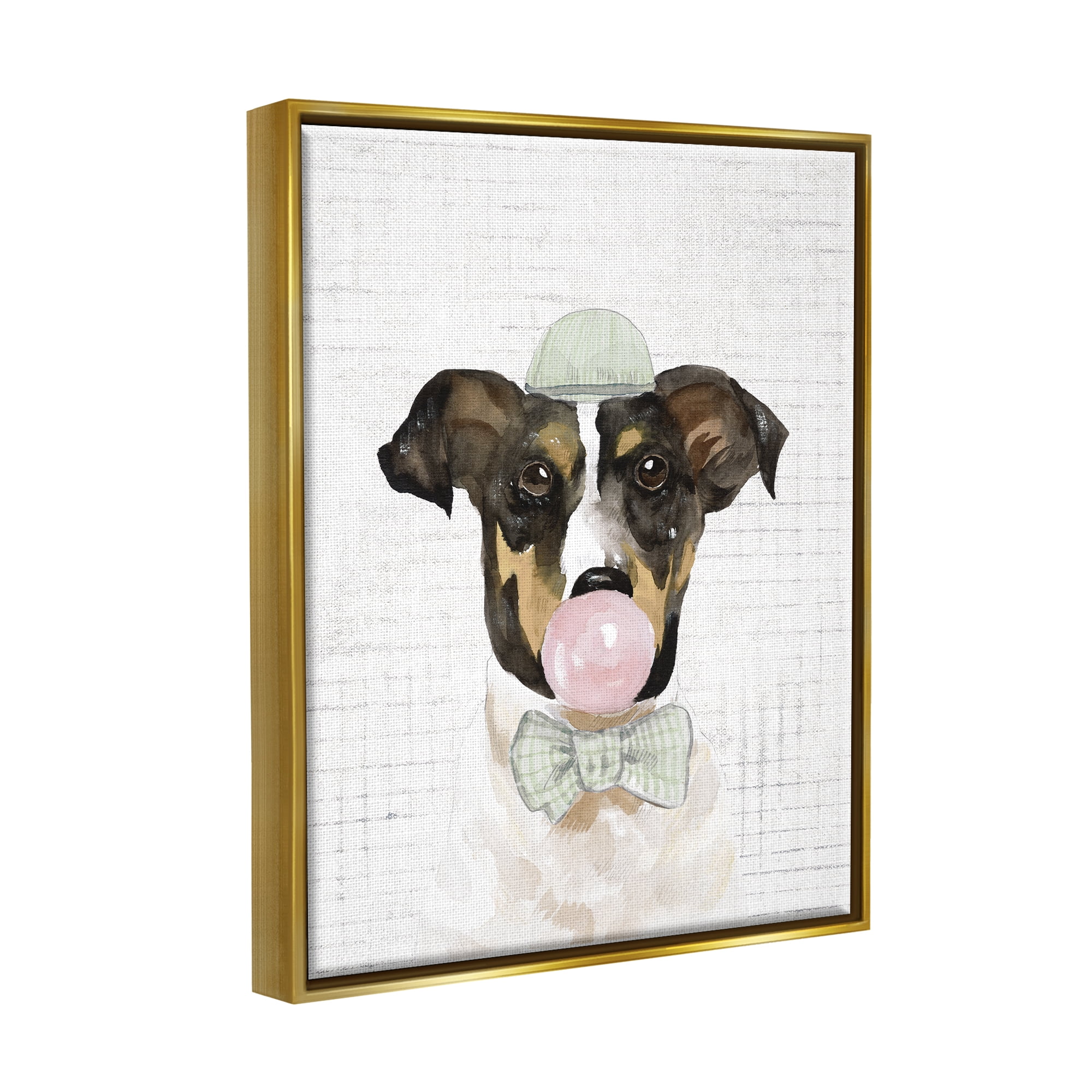 Stupell Industries Dog with Bowtie Patterned Animals & Insects Painting Gold Floater Framed Art Print Wall Art, 17 x 21