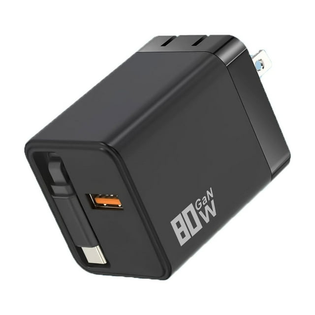 80W Max Fast Charging Wall Plug with Retractable Scalable Module Type C and USB Ports Universal Charger for Smartphones Laptops