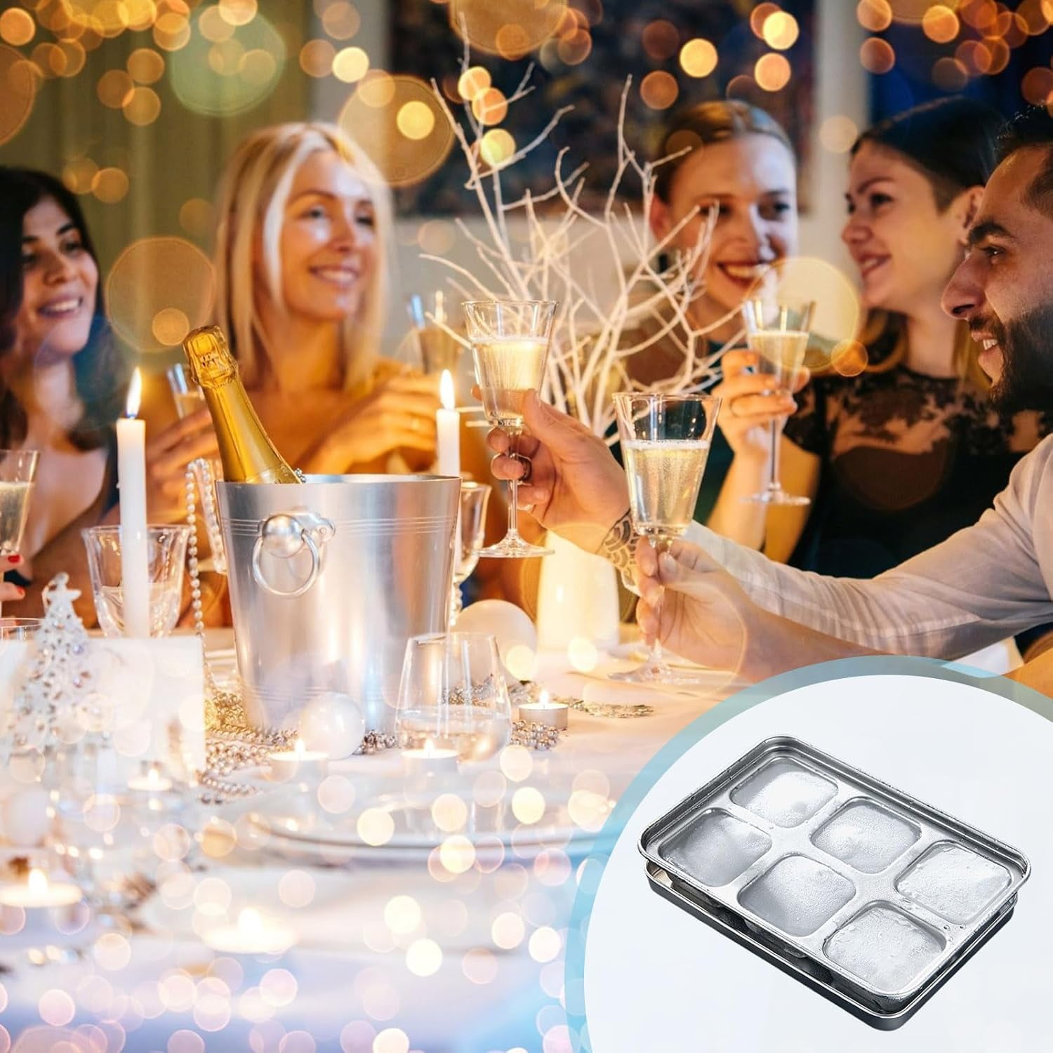 Stainless steel ice cube tray for quick ice retrieval, 6-compartment large ice cube maker, and baby food box - single (1)