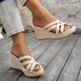thumbnail image 2 of Platform Espadrilles Sandals for Women Wedges Heels Slip on Slides Casual Open Toe Strappy Beach Shoes White Size 8, 2 of 7