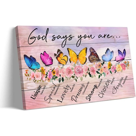 Butterfly Wall Art God Says You Are Bible Quotes Poster Framed Pictures Wall Decor Canvas Painting Prints Artwork 12x18 inches