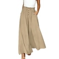 thumbnail image 2 of YFNNUP Wide Leg Pants for Women Lightweight Elastic Waist Trousers Solid Color Palazzo Pant Casual Comfy Vacation Trouser with Pockets Khaki L, 2 of 9