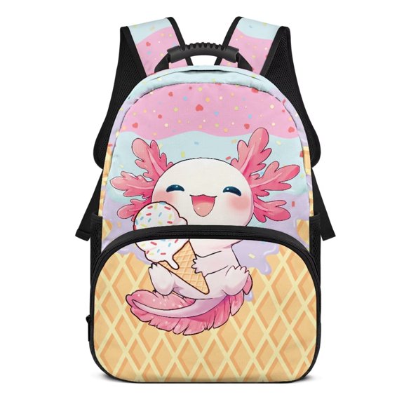 Aplkyhs Ice Cream Axolotl School Backpack for Age 6-18 Large Capacity Ergonomic Padded Adjustable Straps School Bag for Elementary Middle High School Boys Girls Back to School Daily Use