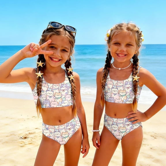 CCRFTGI Swimsuit for Kids Girls Size 10-12 2 Piece Set Swim Vacation Bikinis Beach Holiday Bathing Suit Cute Summer Animal Print Girls Clothes Swim Suit Kids Bikini Swimwear Khaki 7-8 Years