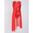 thumbnail image 5 of YIZYIF Girls Sparkly Sequins Hollow Back Leotard with Flowy Long Wrap Skirt Lyrical Contemporary Dancewear Red 14, 5 of 7