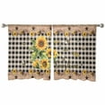 thumbnail image 2 of Sunflower Plaid Semi Sheer Curtains 54 Inch Length 2 Panels Set, Country Sunshine Star Vintage Bee Black Sheer Kitchen Curtain Privacy Voile Window Curtain for Living Room Bedroom Rod Pocket Drapes, 2 of 7