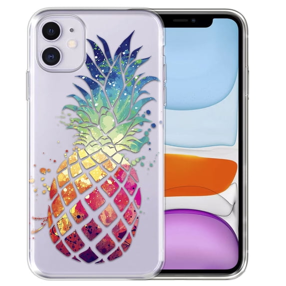 FINCIBO Soft TPU Clear Case Slim Protective Cover for Apple iPhone 11 6.1" 2019, Colorful Pineapple