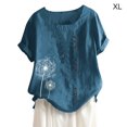 thumbnail image 2 of Minnieouse Mujer Botones Estampado Manga Corta Cuello Camisa De Lino Prendas para la parte del cuerpo Verde oscuro SG, 2 of 6