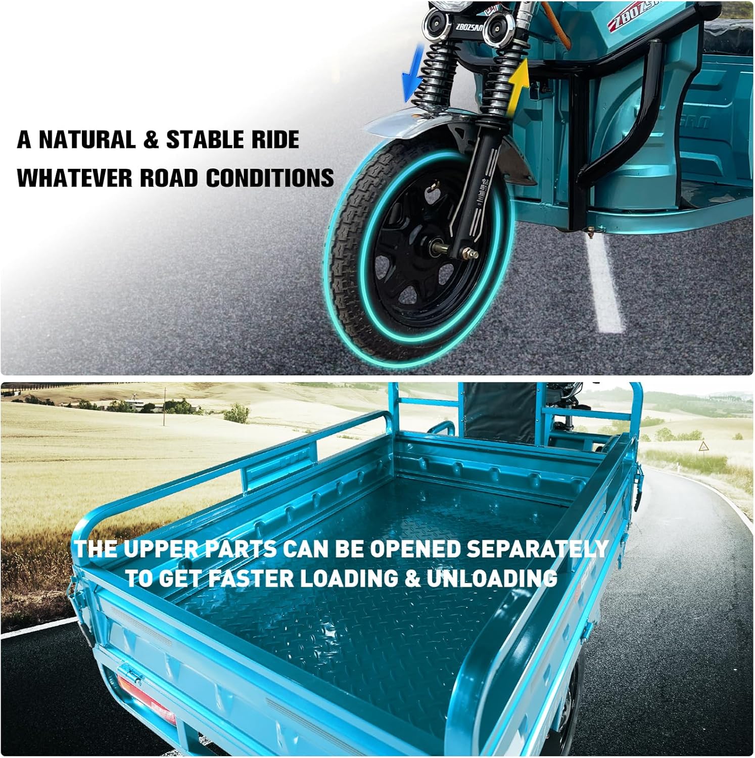 60V 45A Electric Tricyle Cargo Van for Adults, Long Range Commercial Mobility Scooters for Seniors, 1000W Electric Three Wheel Cargo Transporter w/63" Hydraulic Tipping Bucket, 25-37 MI Range