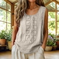 thumbnail image 2 of Craaazy Women Sleeveless Blouses Relaxed Fit Solid Color Round Neck Floral Embroidery Tank Tops Soft Linen Blend for Going Out Summer Vacation, 2 of 8