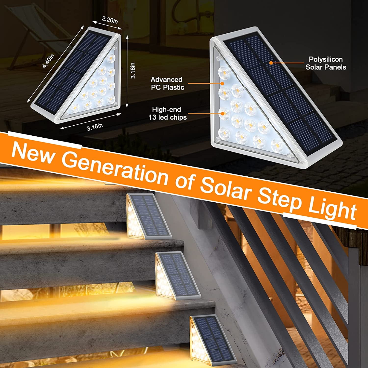 LED Solar Step Lights Waterproof Outdoor Stair Lights, Solar Deck Lights Outdoor Decor IP67 Solar Decoration Lights for Yard, Patio, Garden, Walkways, Front Door, Pathway, Driveway, Porch 6 Pack